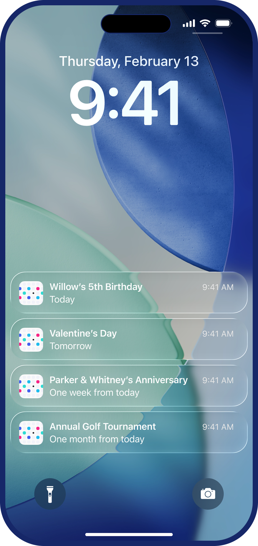 Lock screen notifications counting down to upcoming birthdays and anniversaries